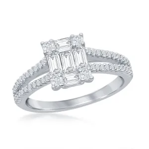 Classic Jewelry Sterling Silver Baguette CZ Emerald-Cut Engagement Ring - W-2411