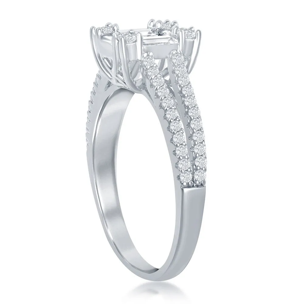 Classic Jewelry Sterling Silver Baguette CZ Emerald-Cut Engagement Ring - W-2411