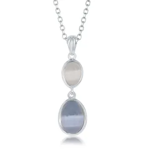 Classic Jewelry Sterling Silver Blue and Grey Oval Cat's Eye Necklace