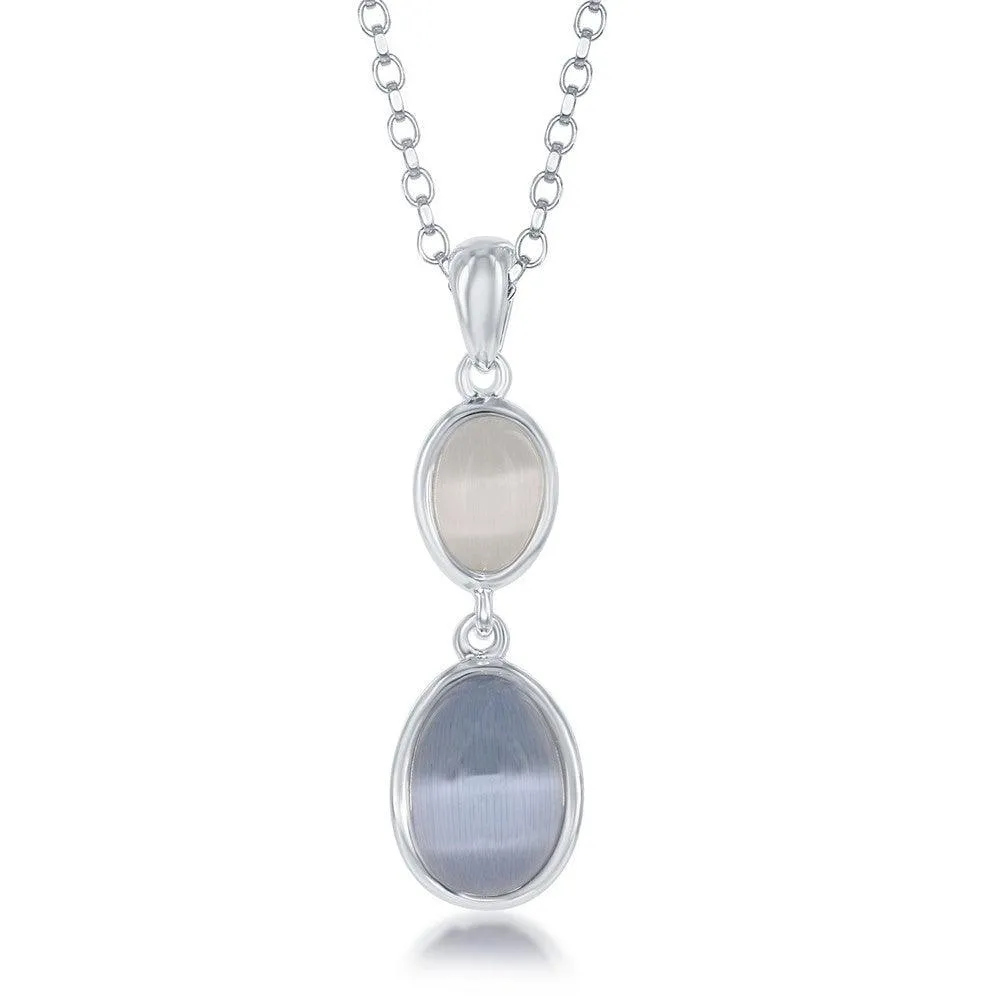 Classic Jewelry Sterling Silver Blue and Grey Oval Cat's Eye Necklace
