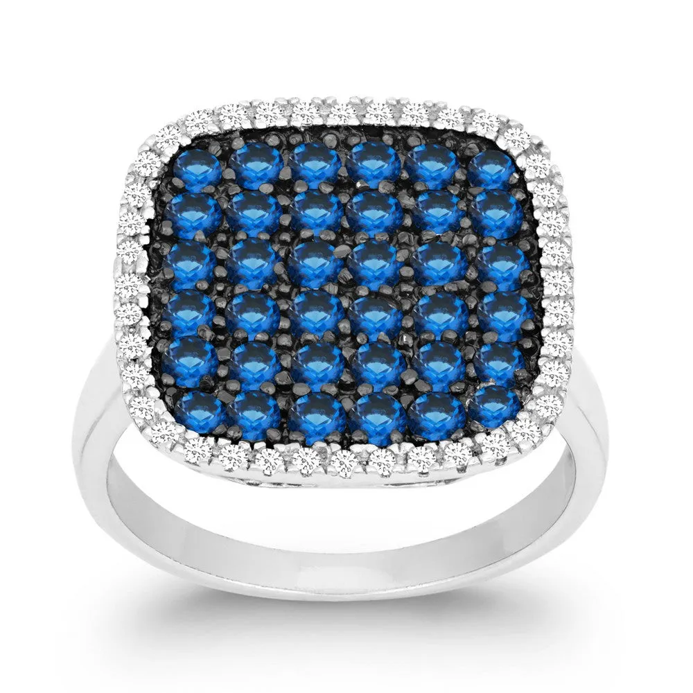 Classic Jewelry Sterling Silver Blue CZ Black Rhodium Square Ring - W-9875