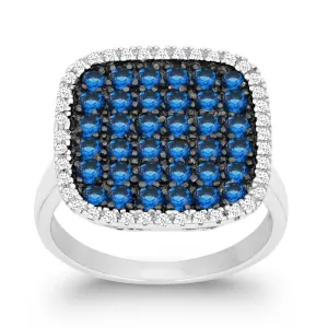 Classic Jewelry Sterling Silver Blue CZ Black Rhodium Square Ring - W-9875