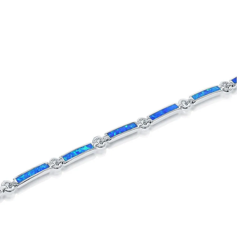 Classic Jewelry Sterling Silver Blue Inlay Opal Bars and Silver Circles Bracelet