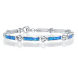 Classic Jewelry Sterling Silver Blue Inlay Opal Bars and Silver Circles Bracelet