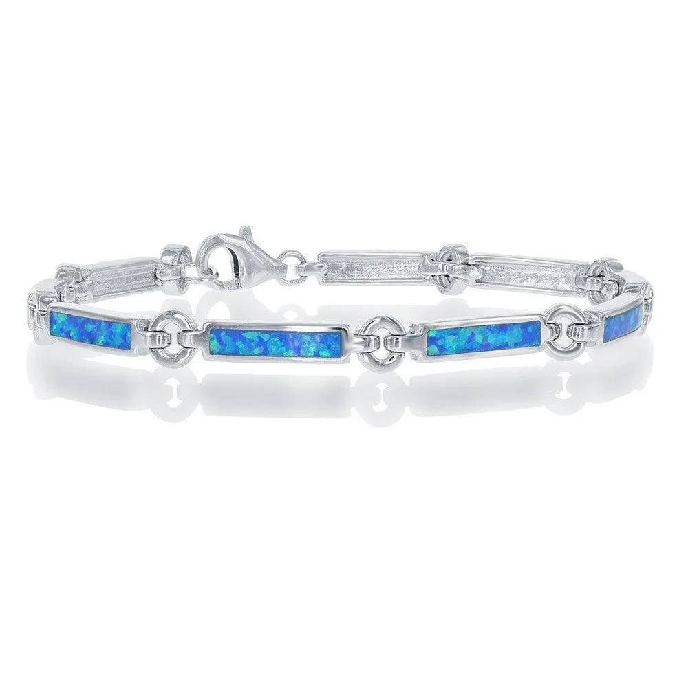 Classic Jewelry Sterling Silver Blue Inlay Opal Bars and Silver Circles Bracelet