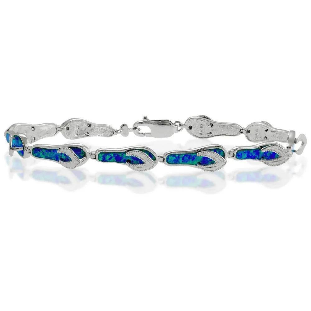 Classic Jewelry Sterling Silver Blue Inlay Opal Flip-Flop Link Bracelet, 7.5"