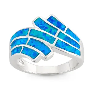 Classic Jewelry Sterling Silver Blue Inlay Opal Ring - W-9658