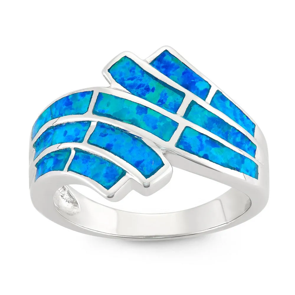 Classic Jewelry Sterling Silver Blue Inlay Opal Ring - W-9658