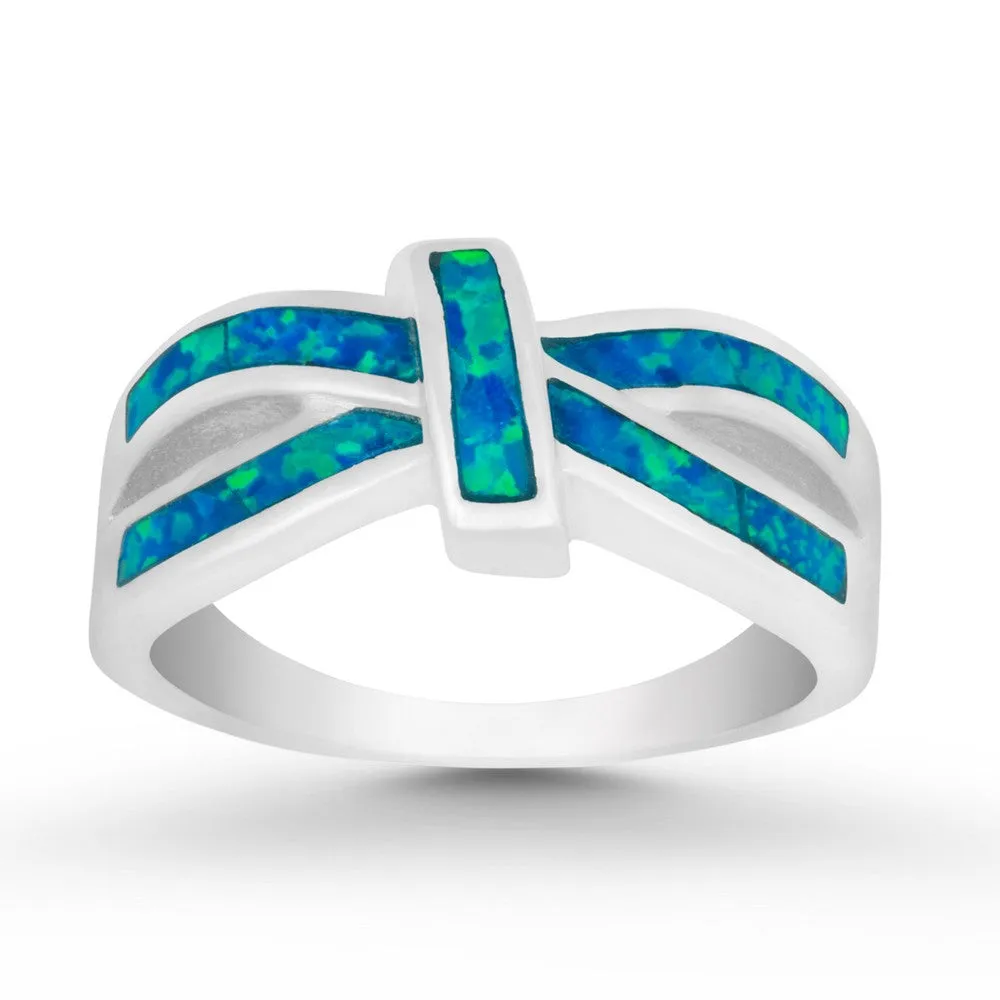 Classic Jewelry Sterling Silver Blue Inlay Opal Ring - W-9972
