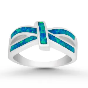 Classic Jewelry Sterling Silver Blue Inlay Opal Ring - W-9972
