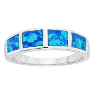 Classic Jewelry Sterling Silver Blue Inlay Opal Squares Ring - W-9457