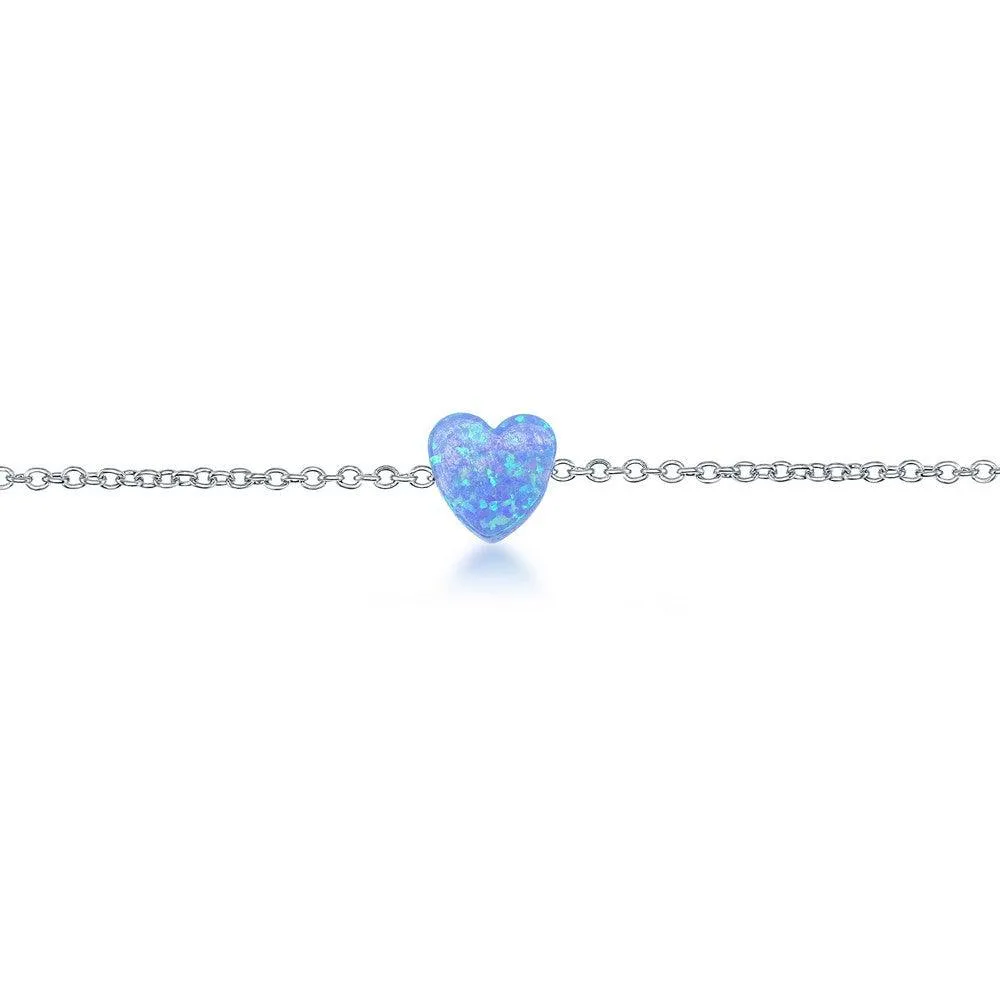 Classic Jewelry Sterling Silver Blue Opal Heart Anklet