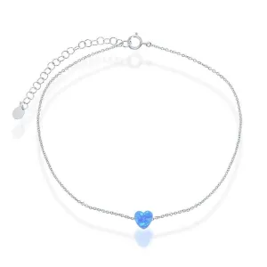 Classic Jewelry Sterling Silver Blue Opal Heart Anklet