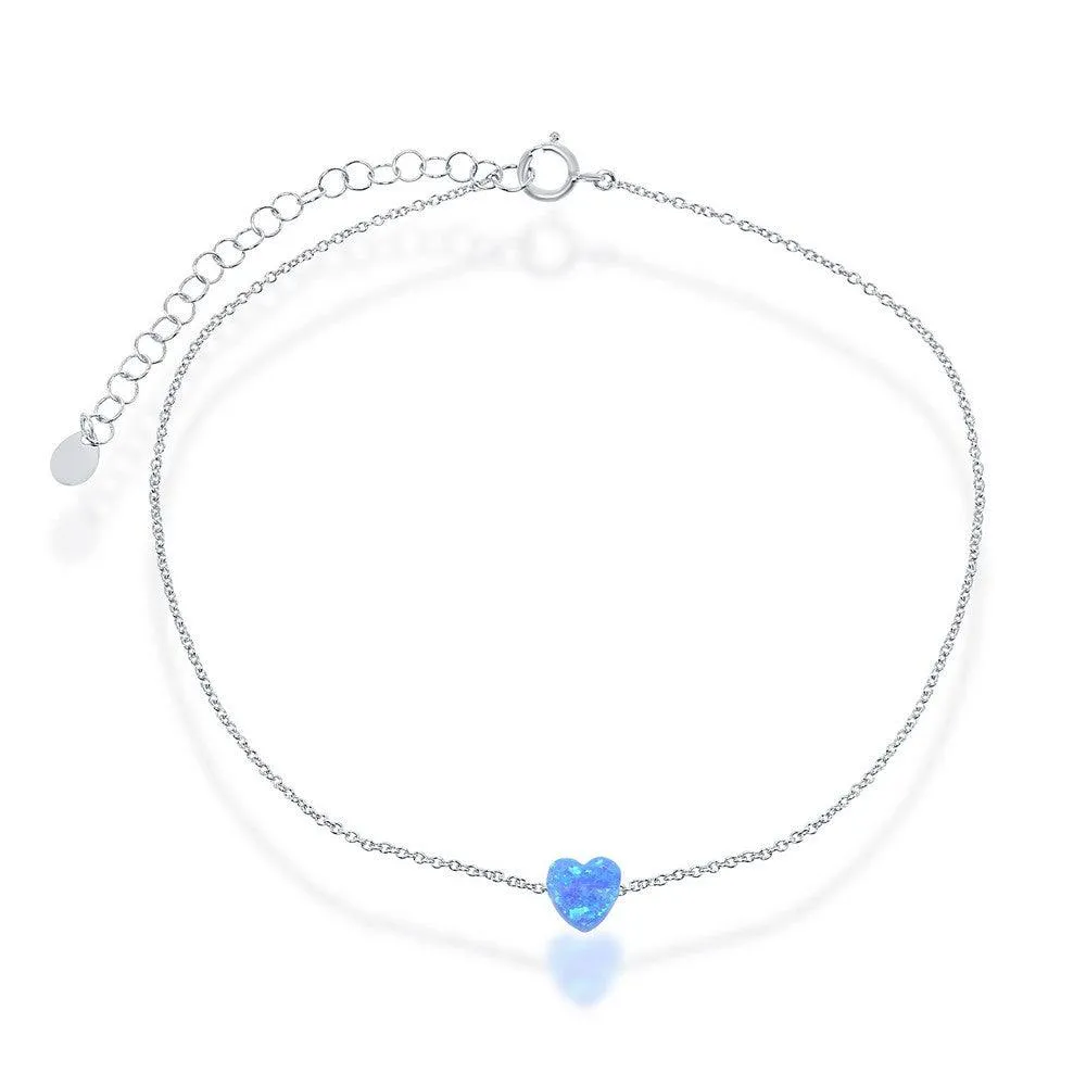 Classic Jewelry Sterling Silver Blue Opal Heart Anklet