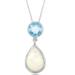 Classic Jewelry Sterling Silver Blue Topaz with MOP Pendant