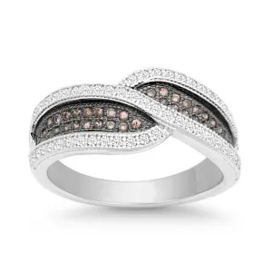 Classic Jewelry Sterling Silver Crossed Champagne and White CZ Ring - W-9906