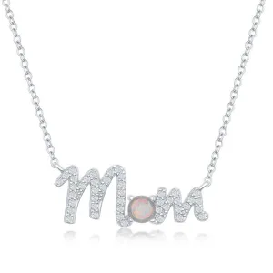 Classic Jewelry Sterling Silver Cubic Zirconia and White Opal 'Mom' Necklace