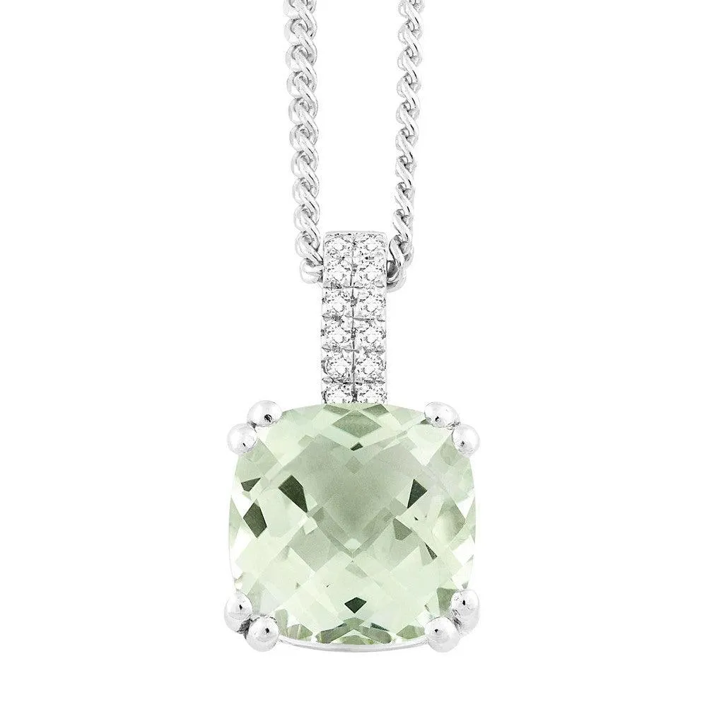 Classic Jewelry Sterling Silver Cushion Green Amethyst Necklace