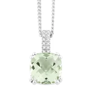 Classic Jewelry Sterling Silver Cushion Green Amethyst Necklace