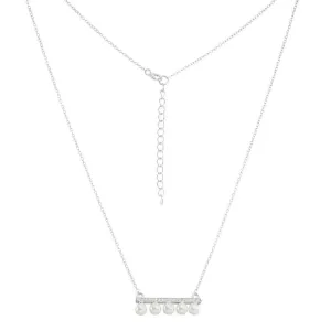 Classic Jewelry Sterling Silver CZ Bar with 5 Pearl Necklace
