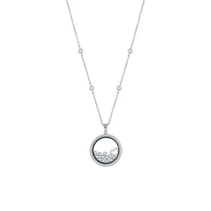 Classic Jewelry Sterling Silver CZ Floating Heart & Round CZ's in a Disc Necklace