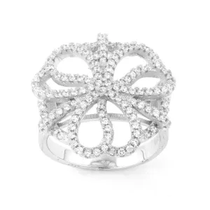 Classic Jewelry Sterling Silver CZ Flower Ring, Size 8