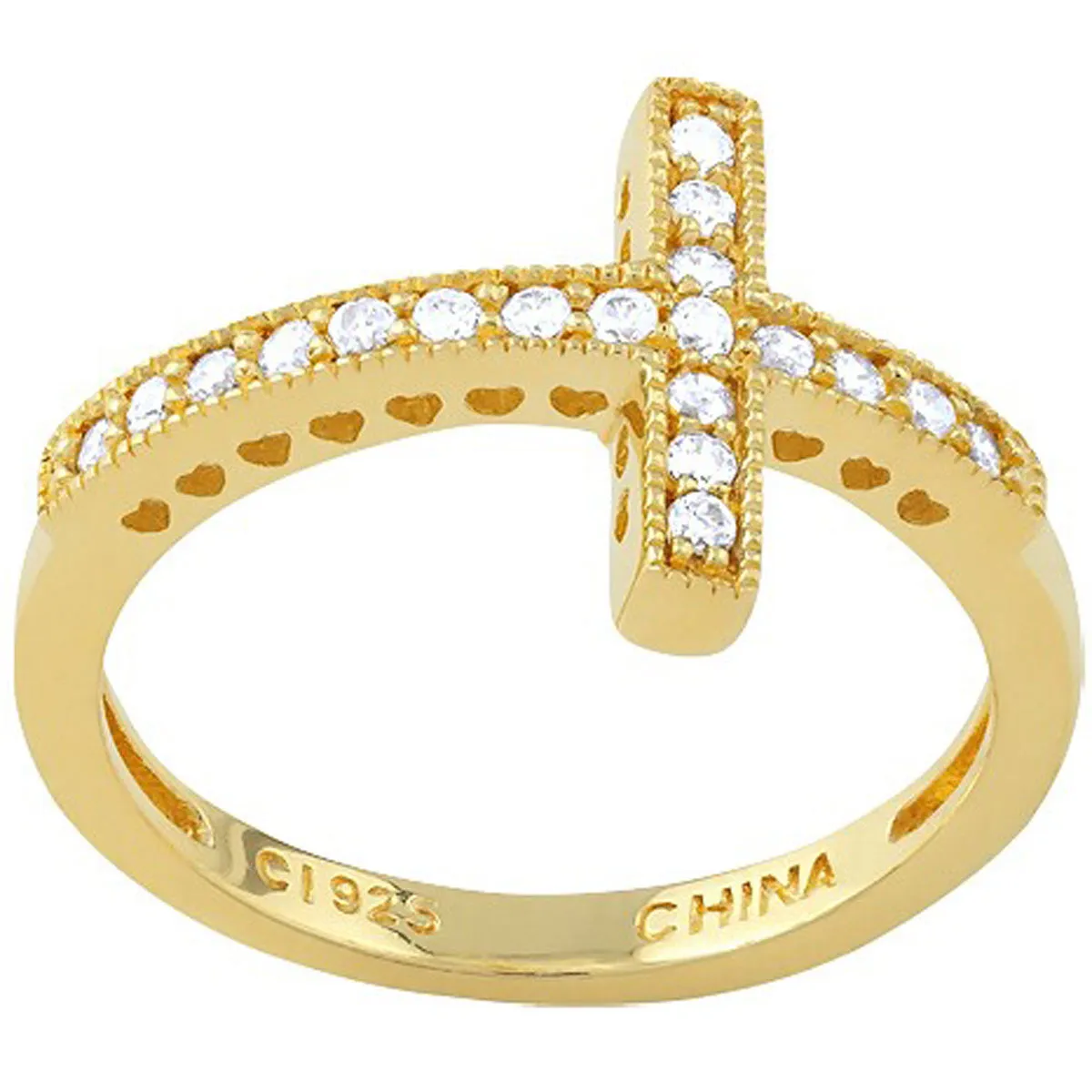 Classic Jewelry Sterling Silver CZ GP Sideways Cross Ring - W-9648