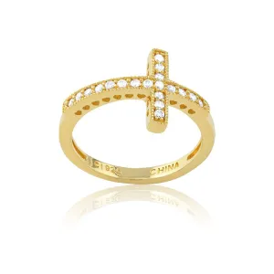 Classic Jewelry Sterling Silver CZ GP Sideways Cross Ring - W-9648