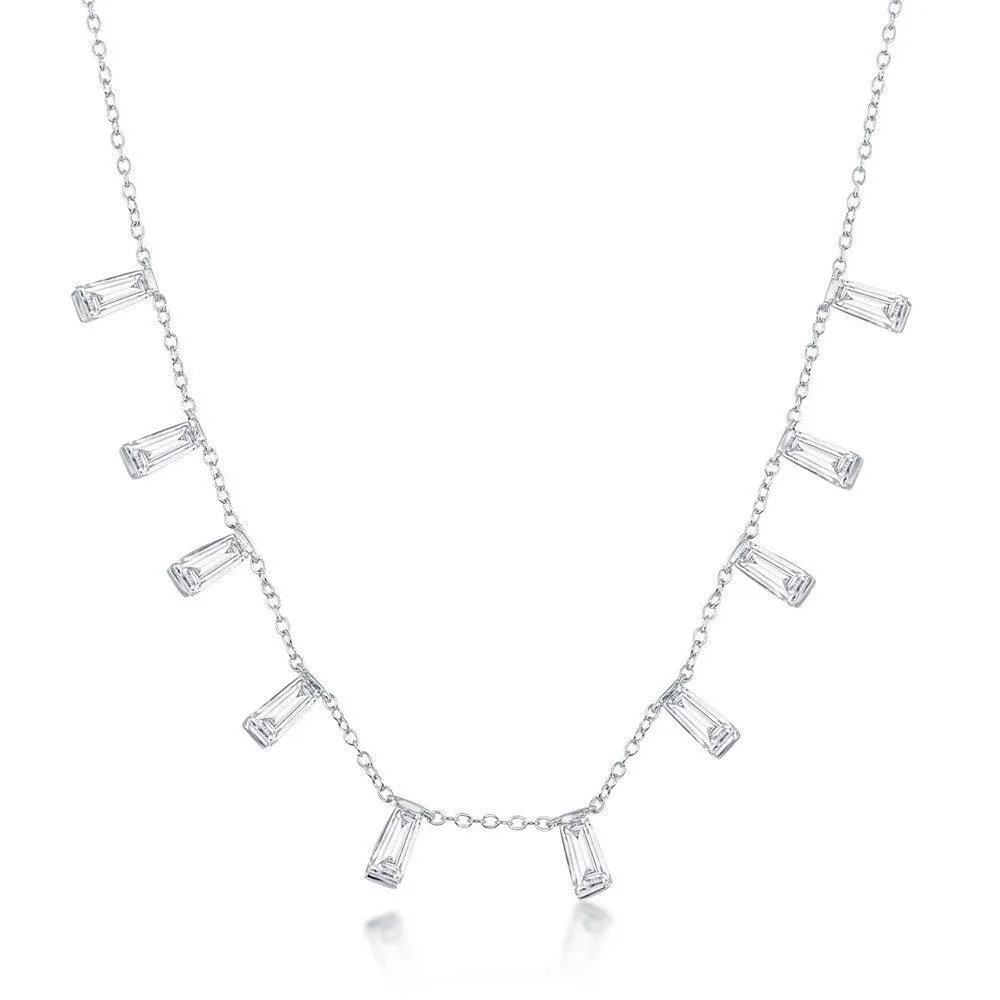Classic Jewelry Sterling Silver Dangling Baguettes Necklace