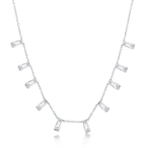 Classic Jewelry Sterling Silver Dangling Baguettes Necklace