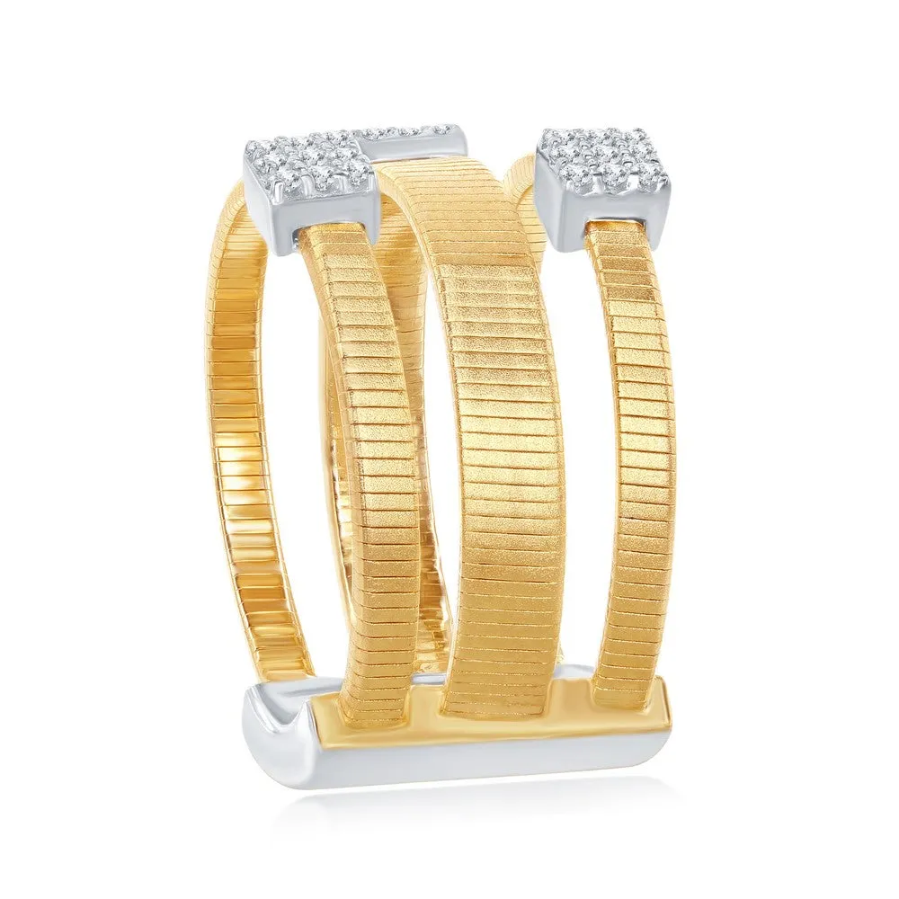 Classic Jewelry Sterling Silver Designer CZ Ring Bonded with 14K Gold, Size 8