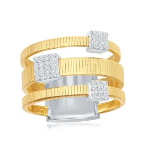 Classic Jewelry Sterling Silver Designer CZ Ring Bonded with 14K Gold, Size 8