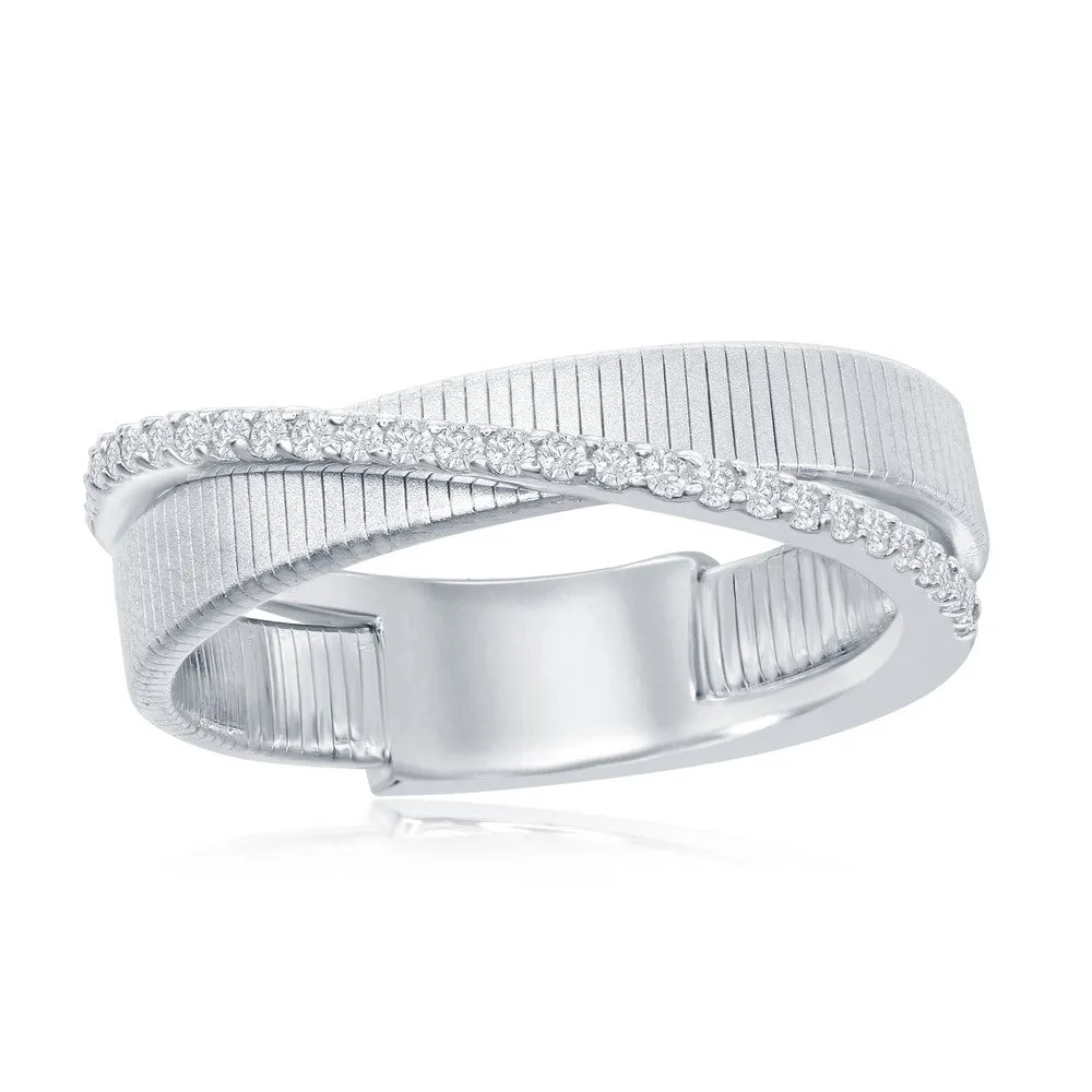 Classic Jewelry Sterling Silver Designer CZ Ring Bonded with Platinum, Size 9