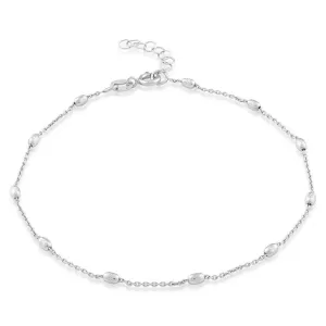 Classic Jewelry Sterling Silver Diamond Cut 11 Oval Beads Anklet
