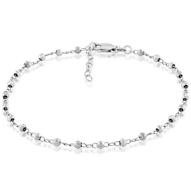 Classic Jewelry Sterling Silver Diamond Cut Bead Anklet