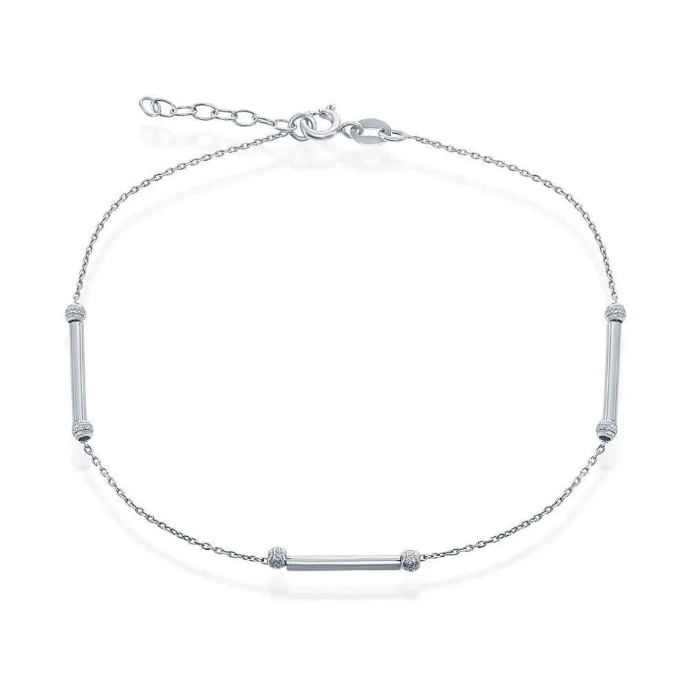 Classic Jewelry Sterling Silver Diamond Cut Beads with Rods Anklet
