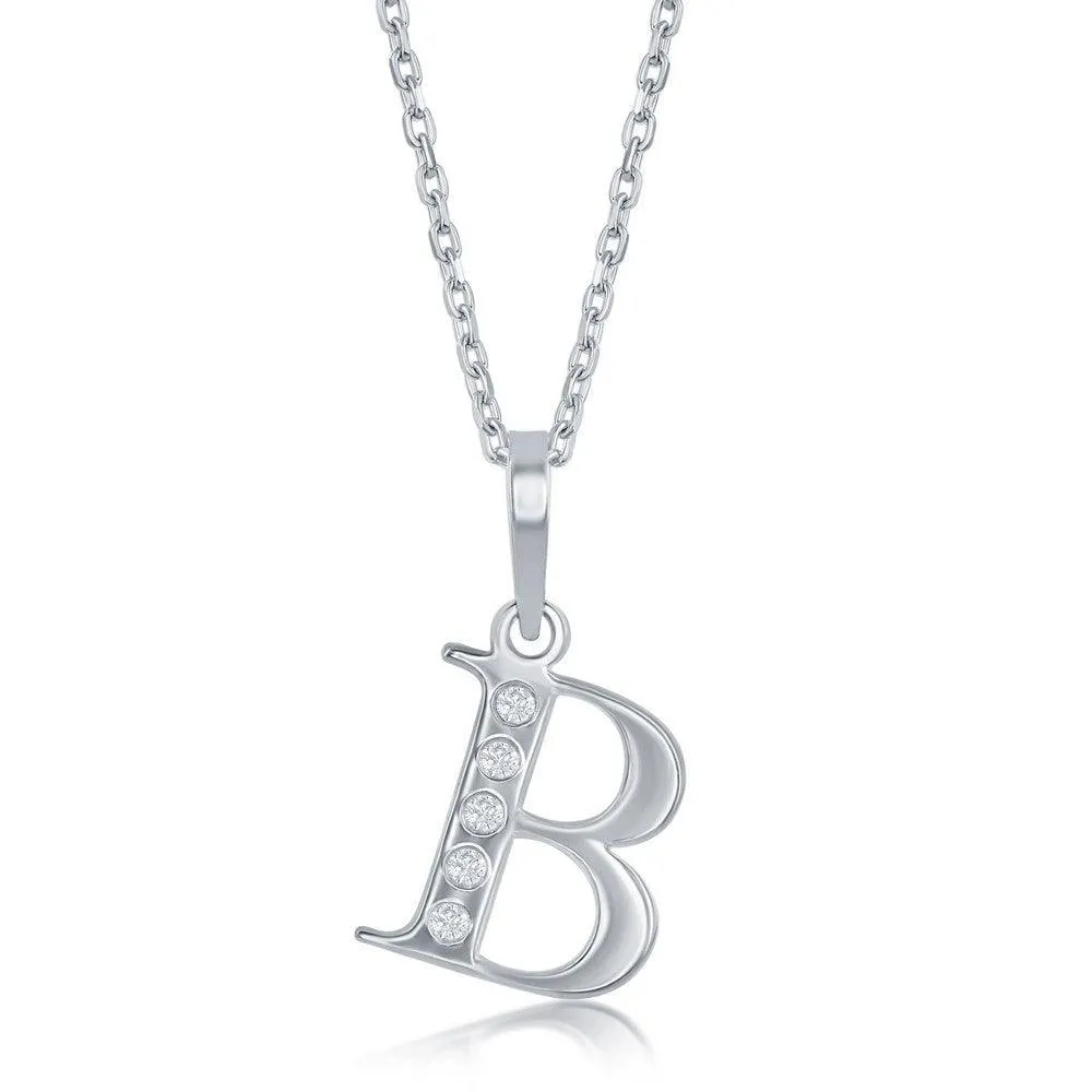 Classic Jewelry Sterling Silver Diamond "B" Initial Pendant Chain
