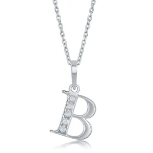 Classic Jewelry Sterling Silver Diamond "B" Initial Pendant Chain