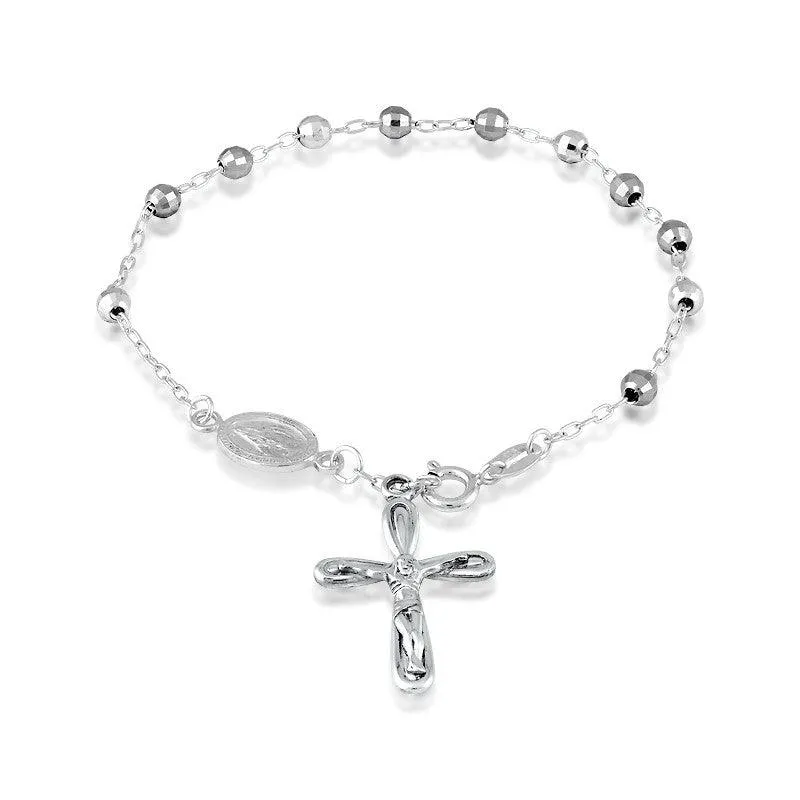 Classic Jewelry Sterling Silver Disco Balls Rosary Bracelet