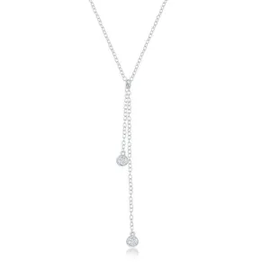 Classic Jewelry Sterling Silver Double Bezel-Set CZ Dangling Lariat Necklace
