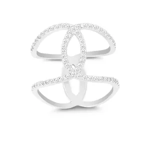 Classic Jewelry Sterling Silver Double CZ Swirl Wide Ring - W-9922