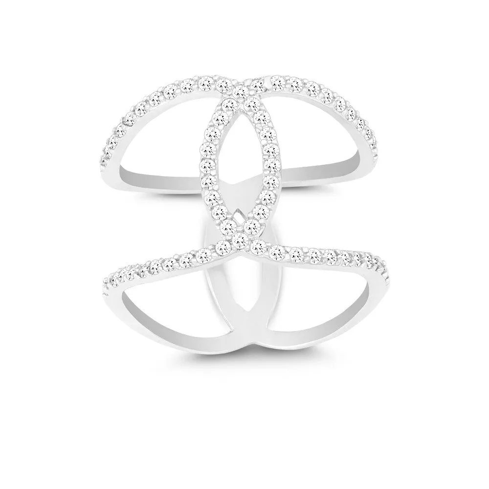 Classic Jewelry Sterling Silver Double CZ Swirl Wide Ring - W-9922