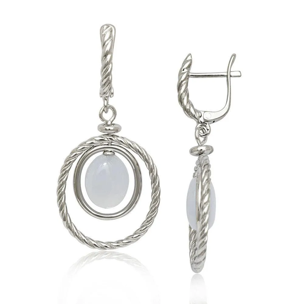 Classic Jewelry Sterling Silver Double Oval Blue Chalcedony Earrings