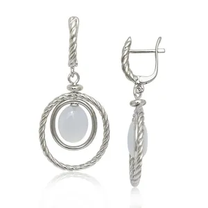Classic Jewelry Sterling Silver Double Oval Blue Chalcedony Earrings