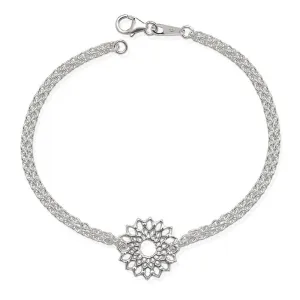 Classic Jewelry Sterling Silver Double Strand with Center Flower Bracelet, 7.5"