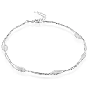 Classic Jewelry Sterling Silver Double Strand with Leaves Anklet