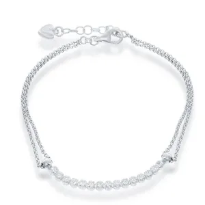 Classic Jewelry Sterling Silver Double Strand with Long Thin Row of CZs Bracelet
