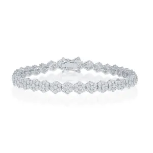 Classic Jewelry Sterling Silver Flower Design CZ Tennis Bracelet, 7.5"