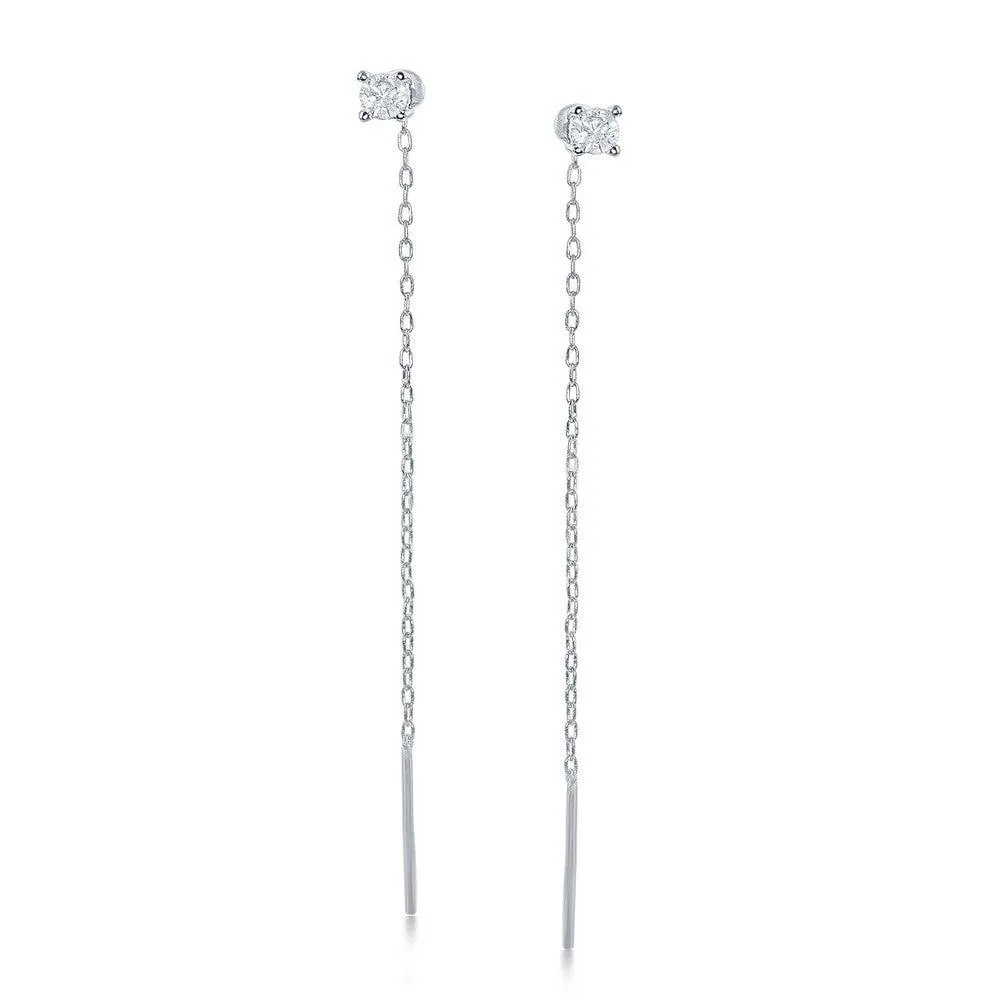 Classic Jewelry Sterling Silver Four Prong Chain Threader Earrings