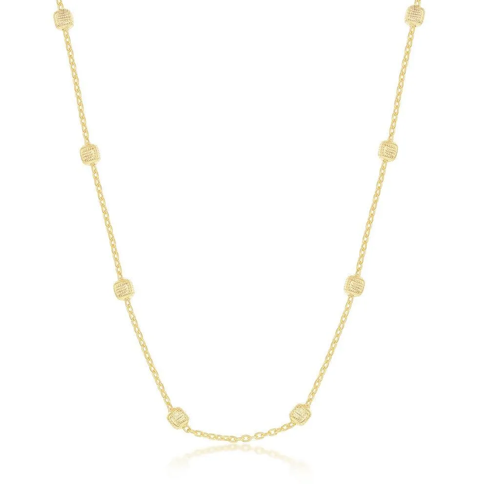 Classic Jewelry Sterling Silver Gold Plated Grid Square Beaded Chain, 18"